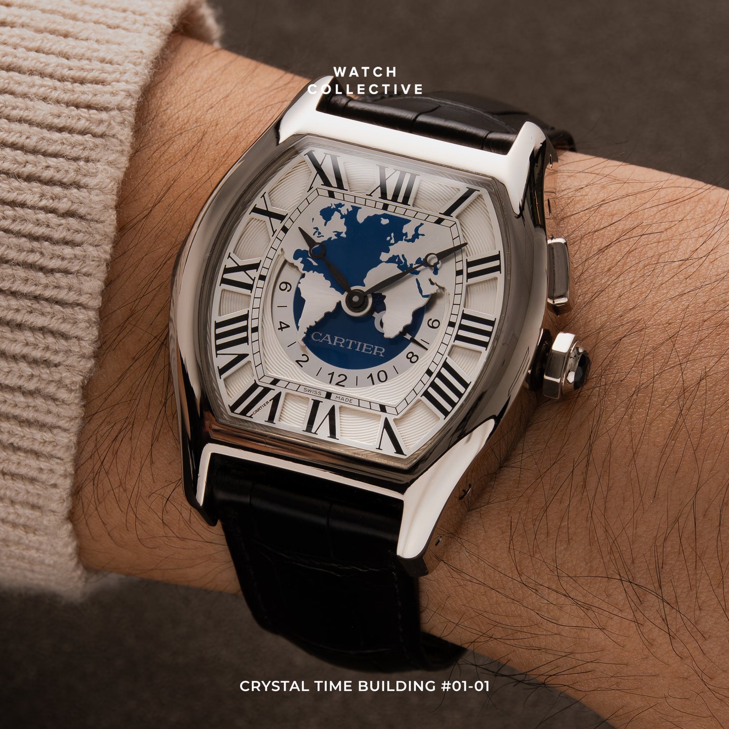 Cartier Tortue Multi Timezones 18k White Gold 45mm automatic 3327