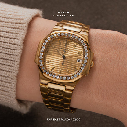 Patek Philippe Nautilus Lady Factory Diamonds 18k Yellow Gold 33mm Quartz 3900/3