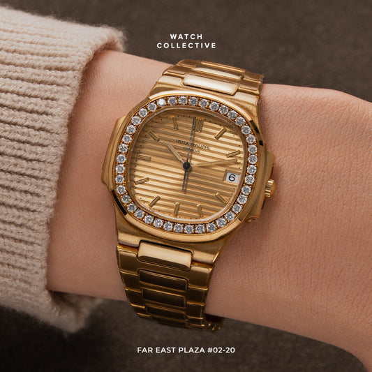 Patek Philippe Nautilus Lady Factory Diamonds 18k Yellow Gold 33mm Quartz 3900/3