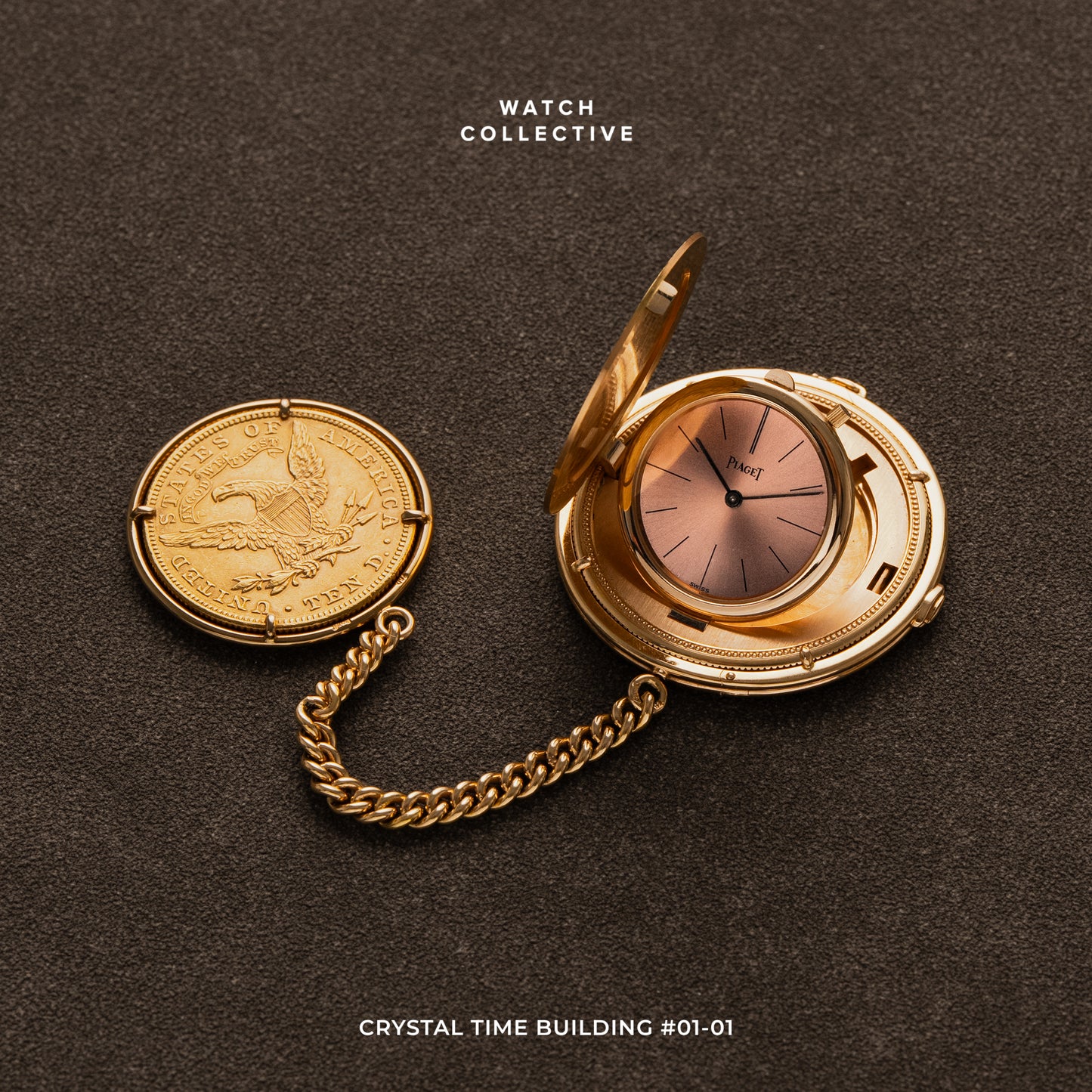 Piaget Coin Pocket Watch 18k Yellow Gold