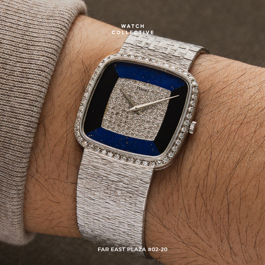 Piaget Vintage Square Lapis/Onyx 18K White Gold 20mm Manual 9775 A 6