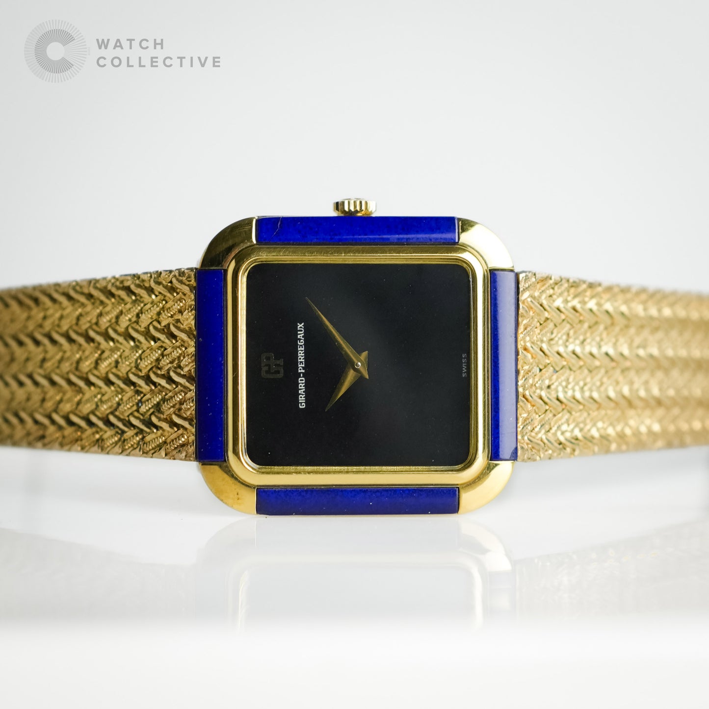 Girard-Perregaux Lapis Bezel Integrated Plated Gold Watch 28x30mm Manual