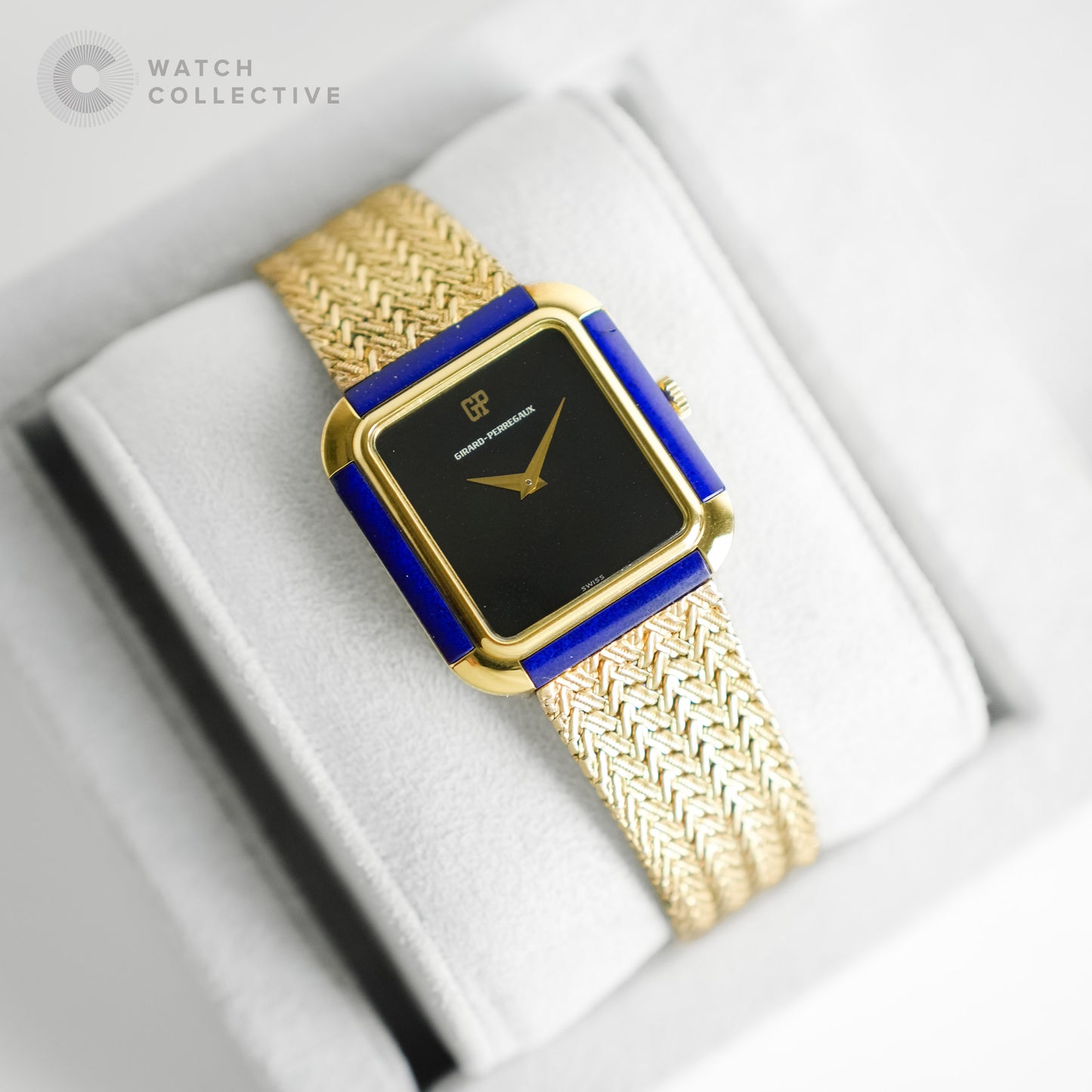 Girard-Perregaux Lapis Bezel Integrated Plated Gold Watch 28x30mm Manual