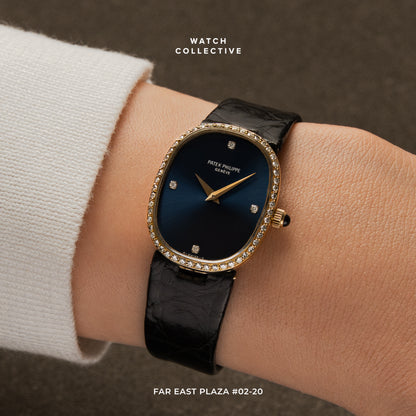 Patek Philippe Ellipse Diamonds blue dial 18k Yellow gold 23mm manual winding