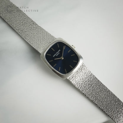 Patek Philippe Lady Ellipse 4107 18k White Gold Blue Dial with Integrated Bracelet