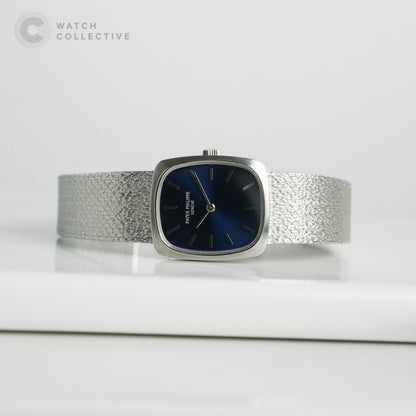 Patek Philippe Lady Ellipse 4107 18k White Gold Blue Dial with Integrated Bracelet