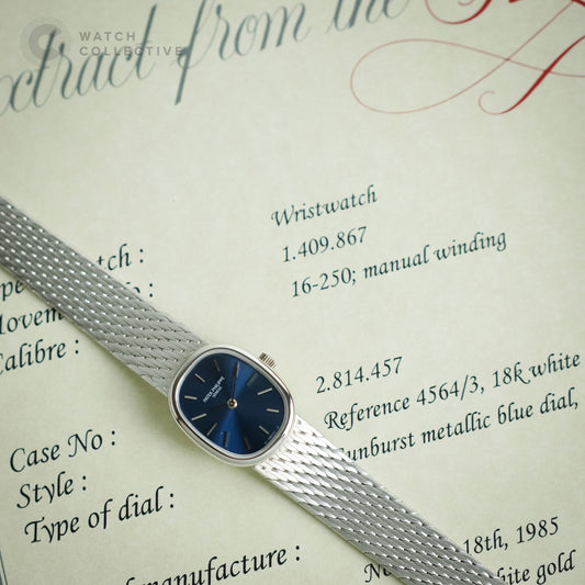 Patek Philippe Ellipse 18k white gold blue dial 20mm manual 4564/003