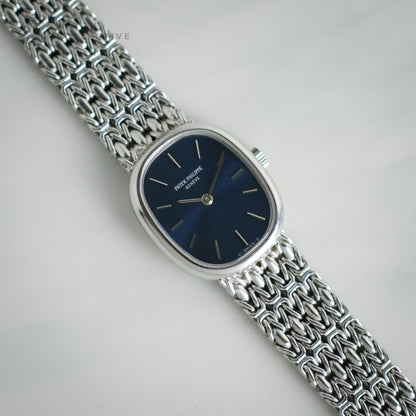 Patek Philippe Ellipse 18k white gold blue patina on bracelet 20mm manual 4564