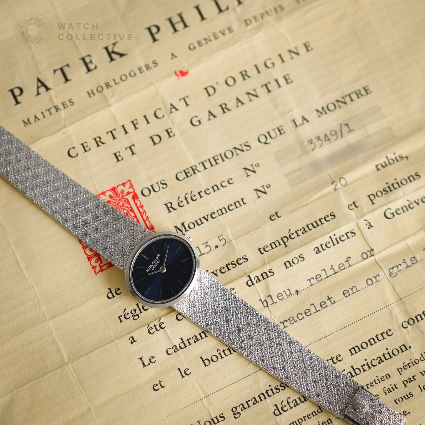 Patek Philippe Ellipse Blue Dial integrated bracelet 18kt white Gold 23mm manual 3349