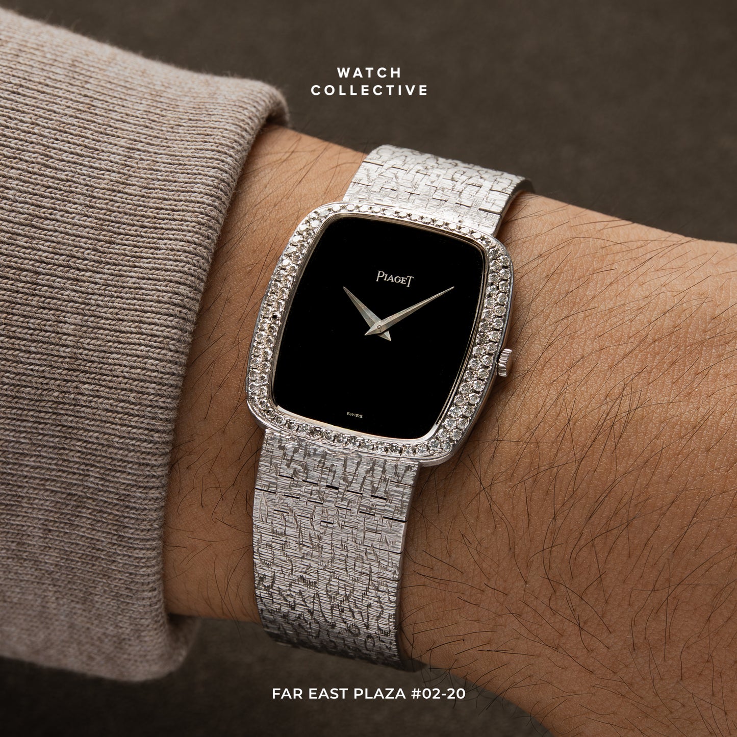 Piaget Cushion Shaped 18k White Gold Onyx dial 29x32mm manual winding