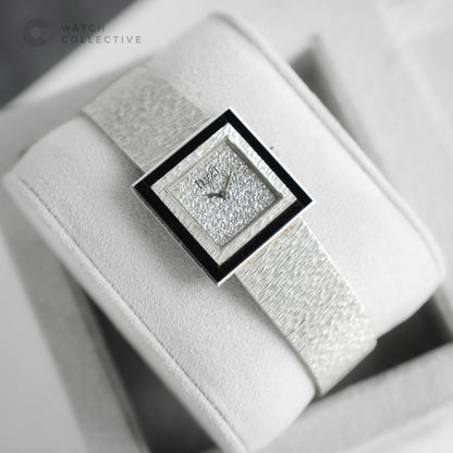 Piaget Vintage 18K white gold onyx bezel diamond pave dial 25mm Manual 9200 A 6