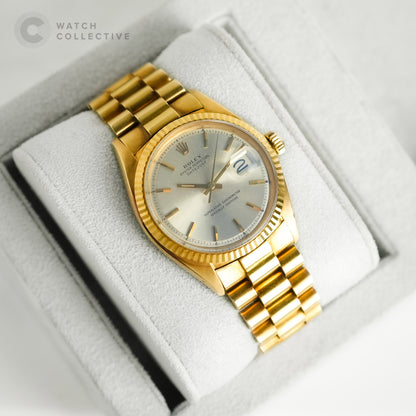 Rolex Datejust 18k Silver Stick Solid Gold with Japan President Bracelet