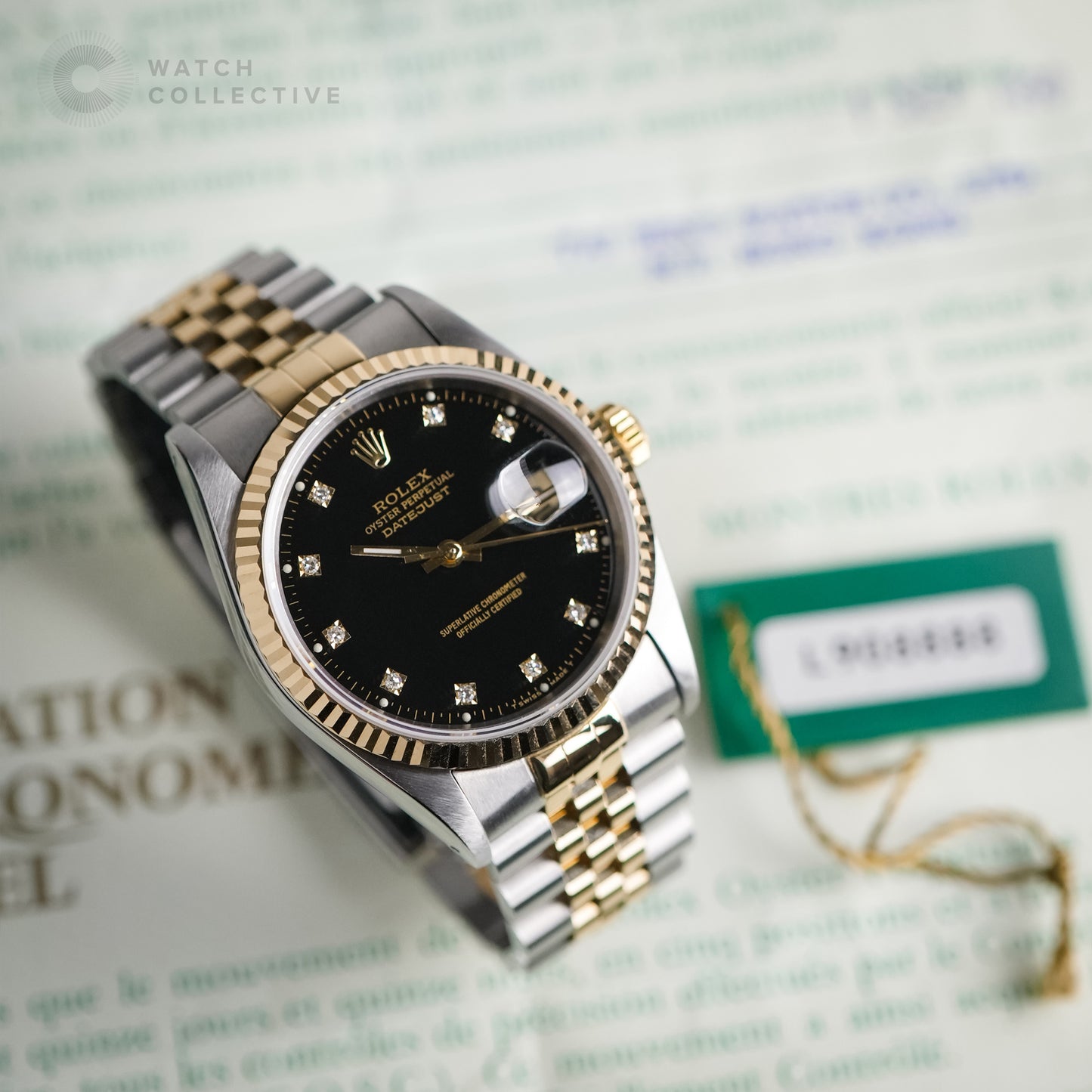 Rolex Two Tone Datejust 36 Black Dial w Diamonds 16233