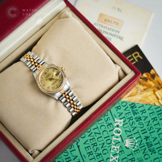 Rolex Twotone Datejust Champagne Diamond Dial 69173 | Complete Set, dated 1991