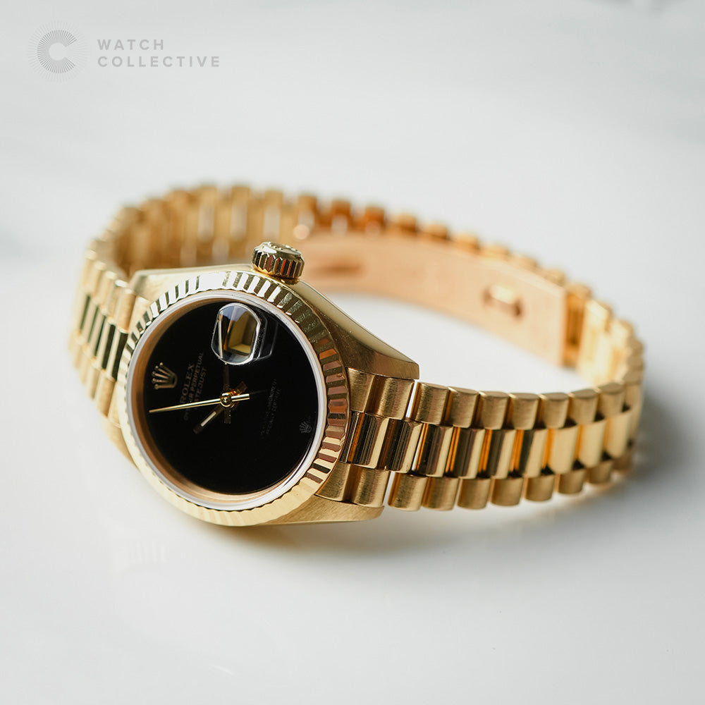 Rolex Ladies Datejust 18k Yellow Gold (Onyx Dial) 69178