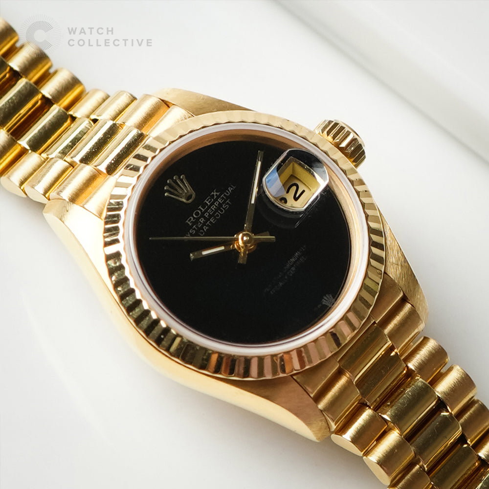 Rolex Ladies Datejust 18k Yellow Gold (Onyx Dial) 69178