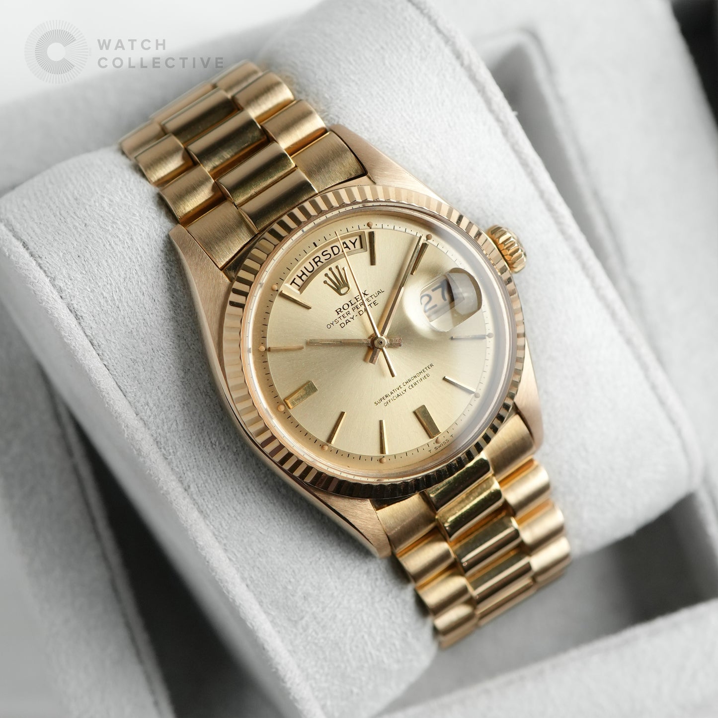 Rolex Doorstop Dial Daydate 36 Yellow Gold Bracelet 1803