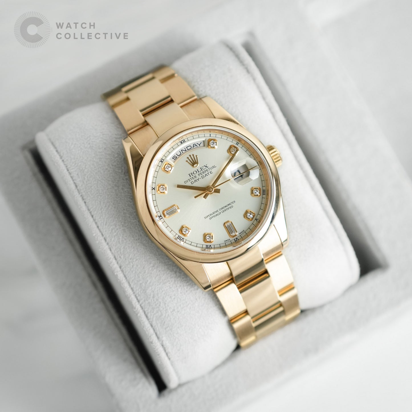 Rolex Day-date rose gold diamond dial 36mm automatic 118205