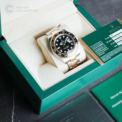 Rolex GMT Master II Two Tone Gold/Steel Black Dial 116713LN | Complete Set