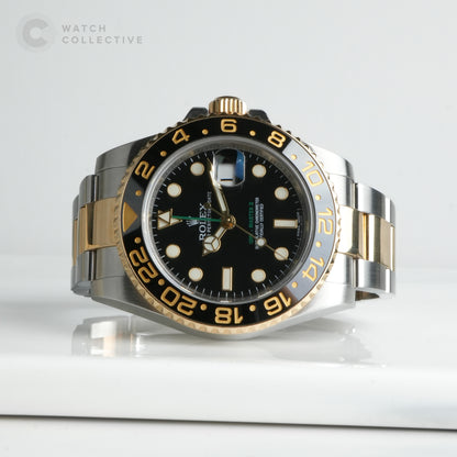 Rolex GMT Master II Two Tone Gold/Steel Black Dial 116713LN | Complete Set