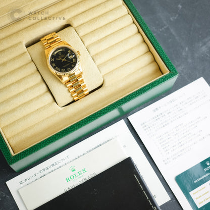 Rolex Day-Date Black Pyramid Dial, Arabic Day & Date Discs, 18238 Double Quickset