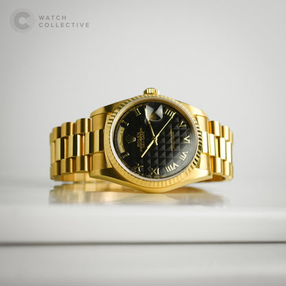 Rolex Day-Date Black Pyramid Dial, Arabic Day & Date Discs, 18238 Double Quickset