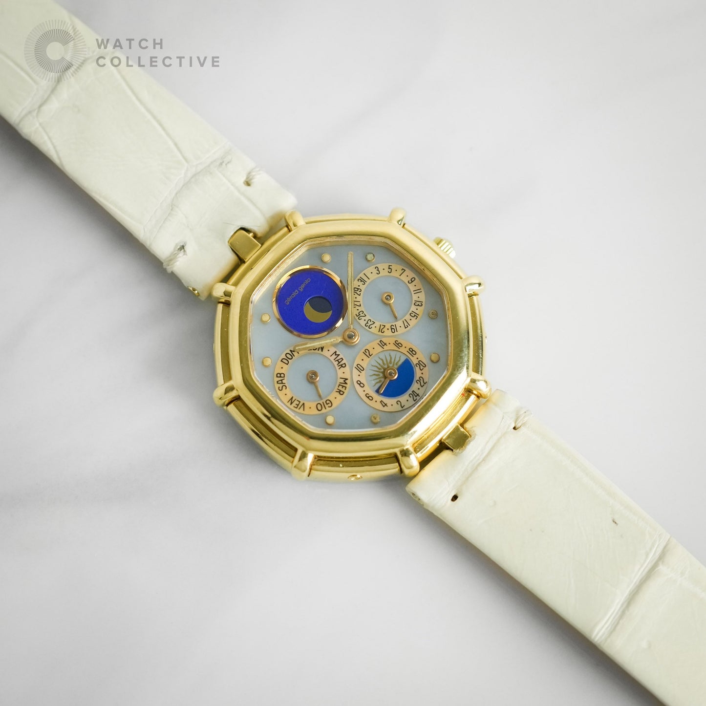 Gerald Genta Success Automatic Calendar Moonphase Gmt Mother Of Pearl And Lapis Dial Automatic 35Mm