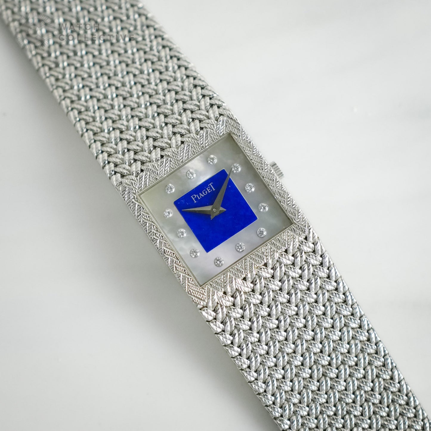 Piaget White gold integrated bracelet lapis MOP 12 point diamond dial (92.7gms) 22.7mm 9352 D 4