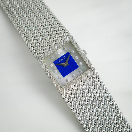 Piaget White gold integrated bracelet lapis MOP 12 point diamond dial (92.7gms) 22.7mm 9352 D 4