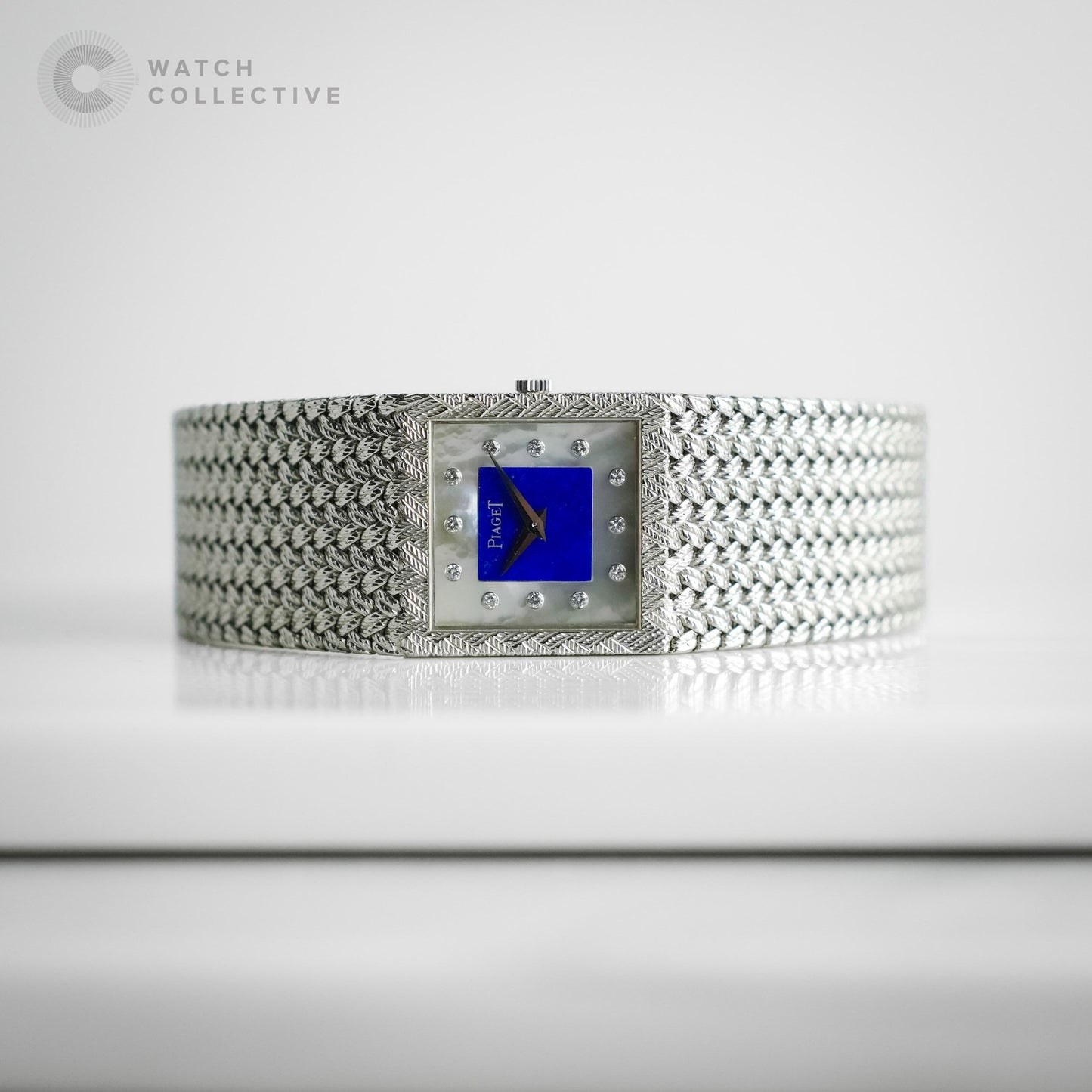 Piaget White gold integrated bracelet lapis MOP 12 point diamond dial (92.7gms) 22.7mm 9352 D 4