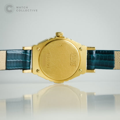Piaget Ladies Polo 18K Solid Gold Champagne Dial gold Pin stripe Inlay Quartz 19mm 841C701