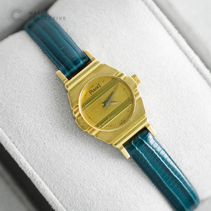 Piaget Ladies Polo 18K Solid Gold Champagne Dial gold Pin stripe Inlay Quartz 19mm 841C701