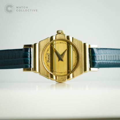 Piaget Ladies Polo 18K Solid Gold Champagne Dial gold Pin stripe Inlay Quartz 19mm 841C701