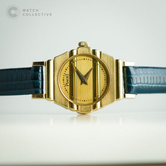 Piaget Ladies Polo 18K Solid Gold Champagne Dial gold Pin stripe Inlay Quartz 19mm 841C701