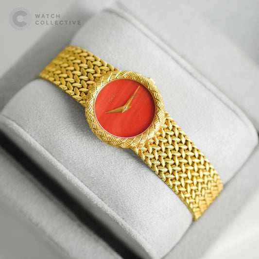 Piaget Coral Dial 18k Yellow Gold integrated bracelet 24mm Manual 9040 D 3