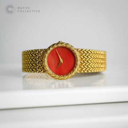 Piaget Coral Dial 18k Yellow Gold integrated bracelet 24mm Manual 9040 D 3