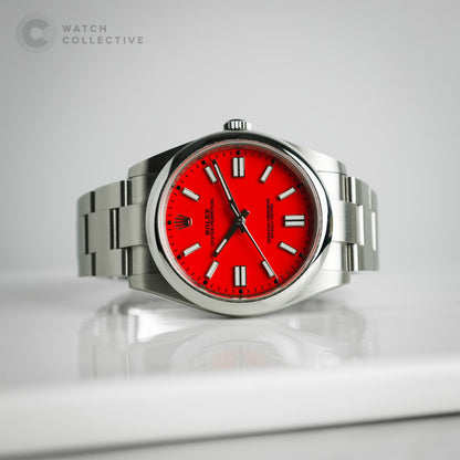 Rolex Oyster Perpetual Red dial stainless steel 41mm automatic 124300