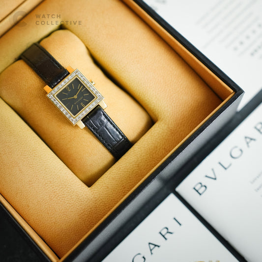 Bvlgari Quadrato 18k Yellow Gold Factory diamond bezel 22mm quartz SQ22 LDGL