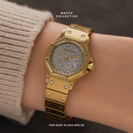 Cartier Santos Ronde Octagon Diamond Pave Dial 18k Yellow Gold 24mm automatic 0906