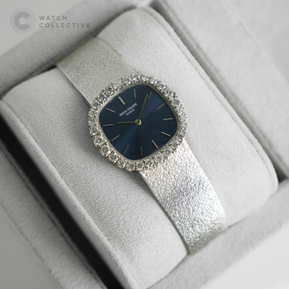 Patek Philippe Ellipse 18k White Gold Blue Dial Diamond bezel 27mm Manual 4216/1