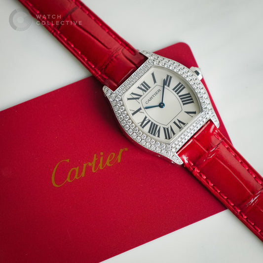 Cartier Tortue Factory Set Diamonds 18k White Gold 29mm Manual WA504931