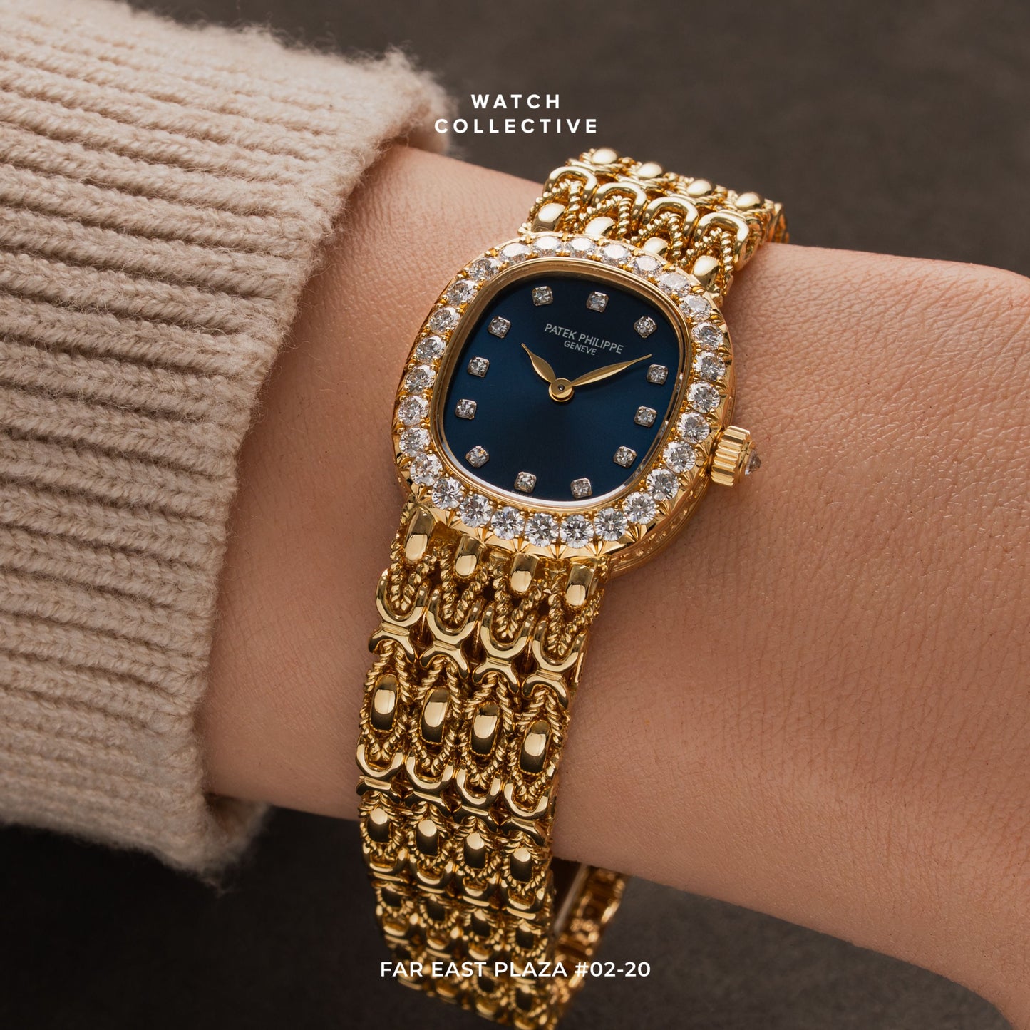 Patek Philippe Lady Ellipse 18k Yellow Gold Factory diamond bezel deployment clasp manual winding