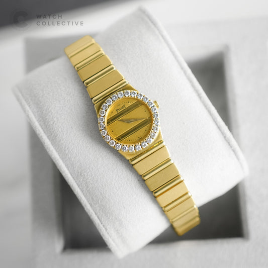 Piaget Mini Polo Factory 18k Yellow Gold diamond bezel 21mm quartz 8296 C 701