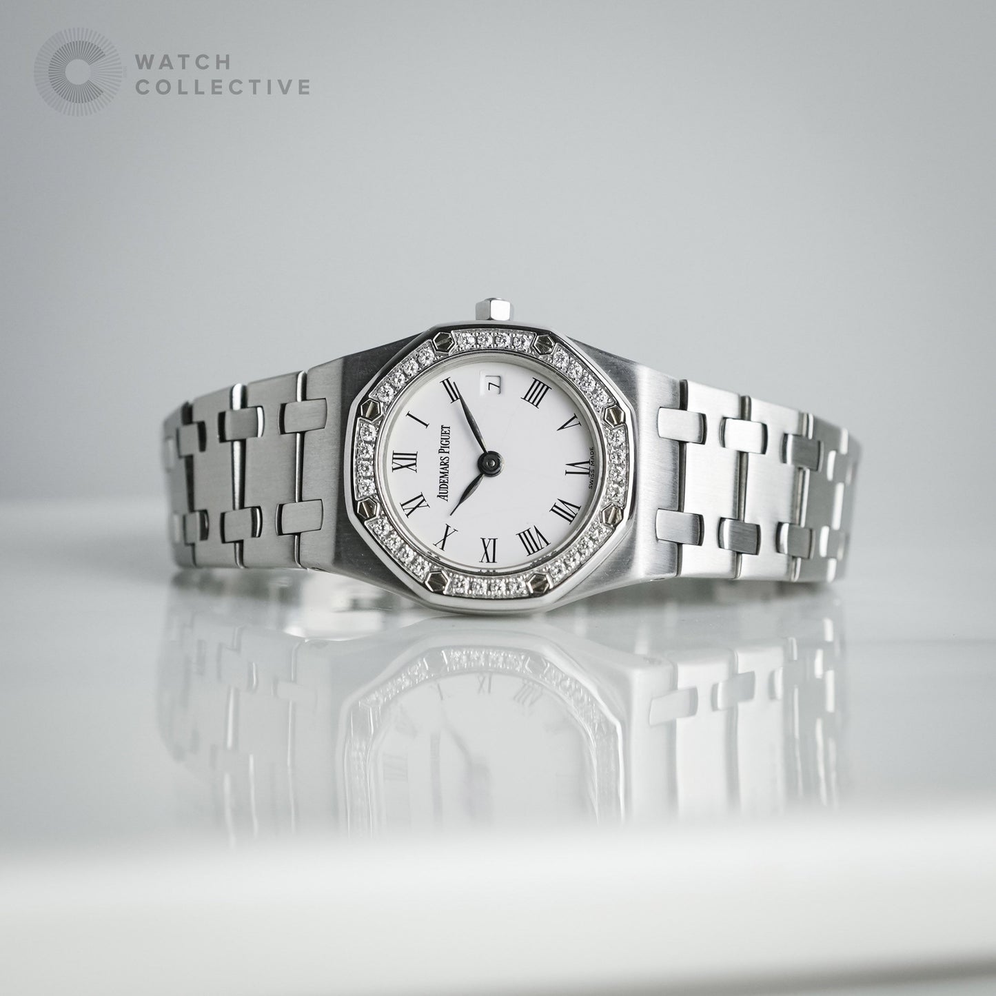 FACTORY DIAMONDS Audemars Piguet Royal Oak 24mm Ladies Size White Roman Dial Quartz