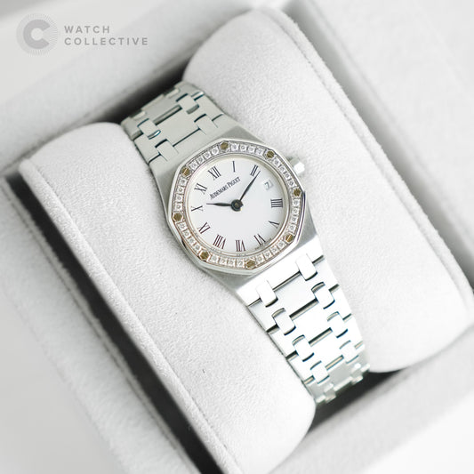 FACTORY DIAMONDS Audemars Piguet Royal Oak 24mm Ladies Size White Roman Dial Quartz