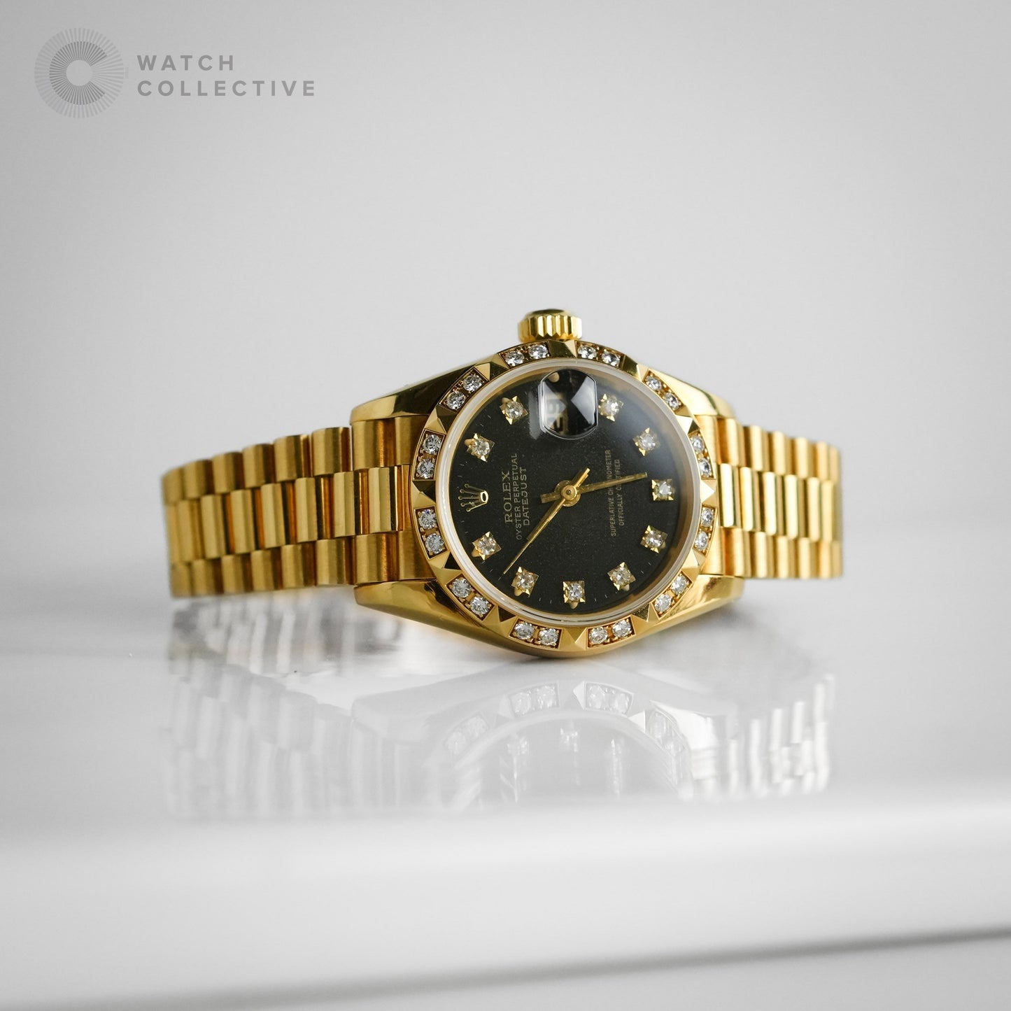 Rolex Lady Date-just 18K Yellow Gold Small Black Diamond Dial 26mm Automatic