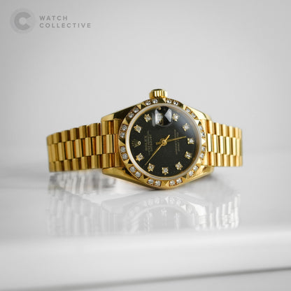 Rolex Lady Date-just 18K Yellow Gold Small Black Diamond Dial 26mm Automatic