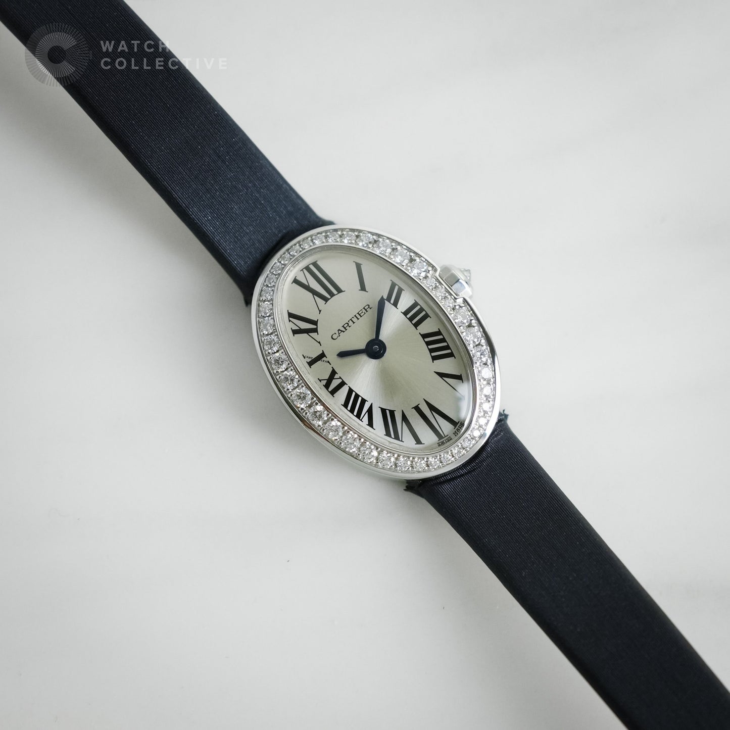 Cartier Mini Baignoire 18k White Gold Factory Set Diamonds 19mm Quartz 3098