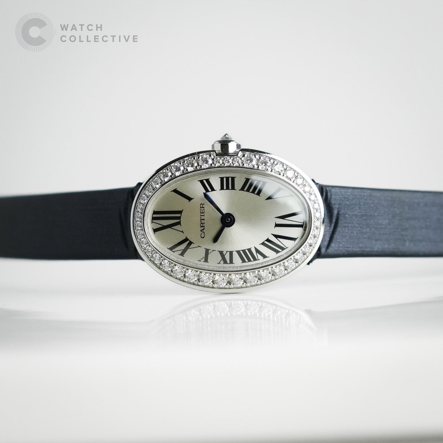 Cartier Mini Baignoire 18k White Gold Factory Set Diamonds 19mm Quartz 3098