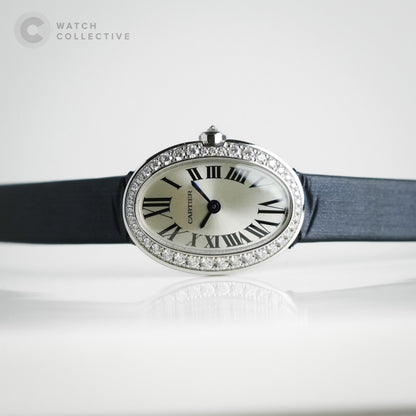 Cartier Mini Baignoire 18k White Gold Factory Set Diamonds 19mm Quartz 3098
